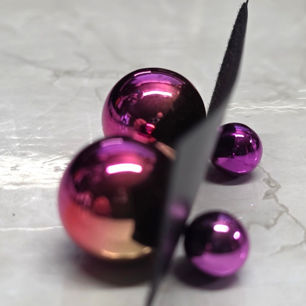 New Double Ball Stud Earrings Magenta Pink Gold Metallic Iridescent Orb Jewelry